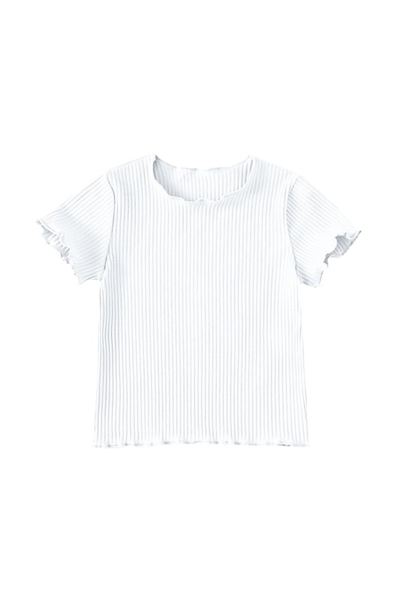 Girls Short Sleeve Tee Shirts Ruffle Neck Casual Tunic Tops Toddler Girls Solid Color Cute Summer T Shirts 18M-9Years