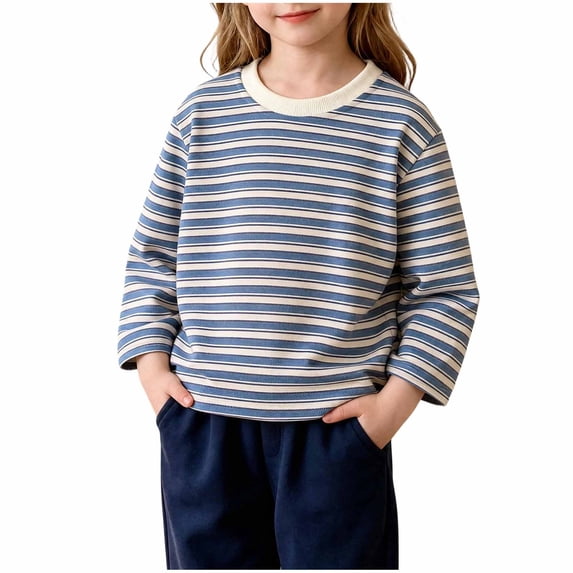 Fancifize Girls' Striped Shirts, Fall Long Sleeve Crewneck Pullover Tops, Kids Cozy Cotton Tshirts for Daily 2-12 Years