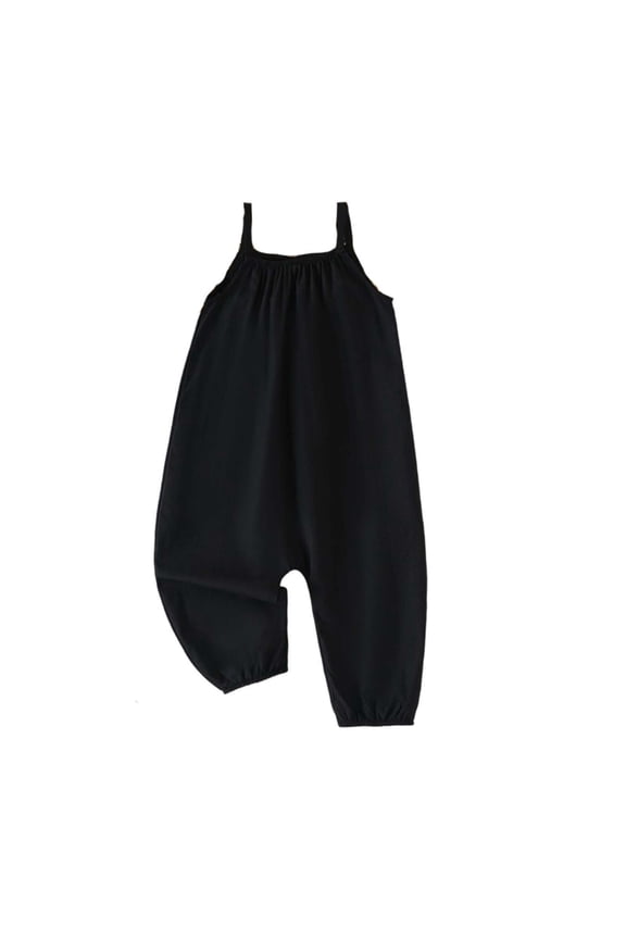 Girls Summer Casual Overalls Loose Pleated Solid Color Harem Jumpsuits Kids Vacation Beach Rompers