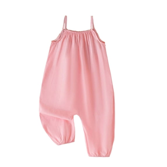 Fancifize Girls Summer Casual Overalls Loose Pleated Solid Color Harem Jumpsuits Kids Vacation Beach Rompers