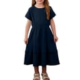thumbnail image 1 of Fancifize Girls Summer Dresses Cute Ruffle Sleeve Flowy Dress Cotton Linen Casual Crew Neck Trendy Outfits Beach Vacation Clothes for Kids, 1 of 5