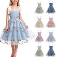 thumbnail image 1 of Fancifize Girls Tulle Floral Embroidered Midi Dress Bow Strap Sleeveless Princess Dresses for Party Wedding Birthday 5-11 Years, 1 of 5