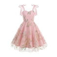 thumbnail image 1 of Fancifize Girls Tulle Floral Embroidered Midi Dress Bow Strap Sleeveless Princess Dresses for Party Wedding Birthday 5-11 Years, 1 of 5
