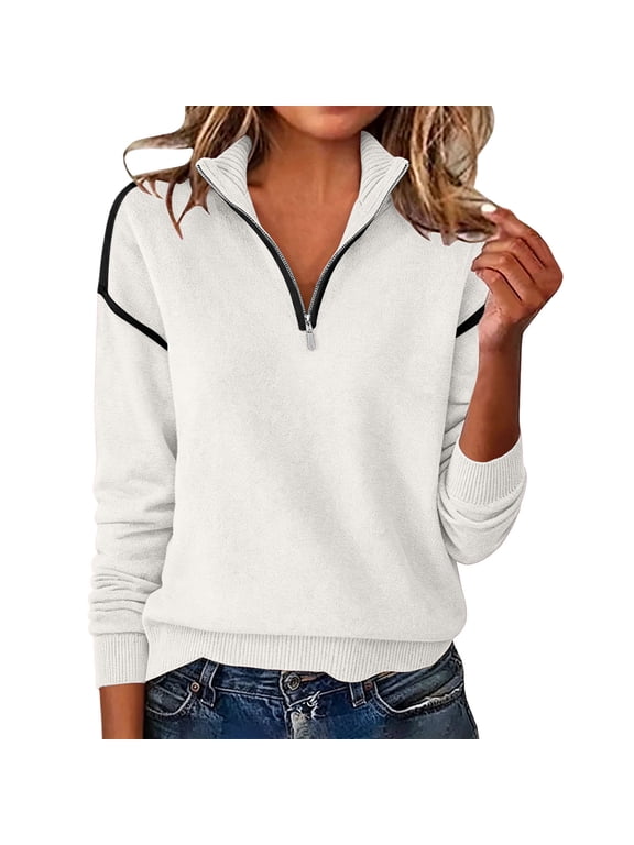 Half Zip Shirts for Women Long Sleeve Cotton Blend Blouse Chic Casual Work Fall Winter Pullover Tops