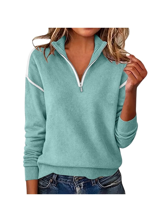 Half Zip Shirts for Women Long Sleeve Cotton Blend Blouse Chic Casual Work Fall Winter Pullover Tops