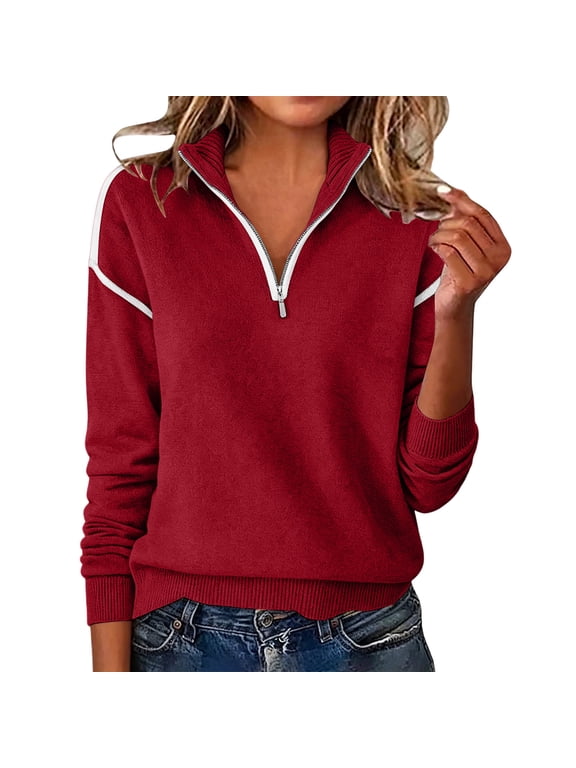 Half Zip Shirts for Women Long Sleeve Cotton Blend Blouse Chic Casual Work Fall Winter Pullover Tops
