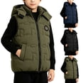 thumbnail image 1 of Fancifize Hooded Puffer Vest for Boys, Tween Full Zip Stand Collar Sleeveless Jacket, Winter Warm Cotton Outerwear 5-11 Years, 1 of 6