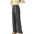 thumbnail image 1 of Fancifize Ice Silk Wide leg Casual Pants, Women Solid Loose Fit Drawstring Waist Pants Summer Full Length Casual Palazzo Pants, 1 of 4