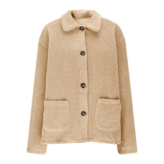 Fancifize Jacket for Women Trendy Button Down Soft Fleece Jackets Long Sleeve Lapel Fall Fashion Outdoor Winter Outwear with Pocket
