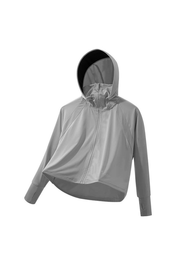 Kids Active Zipper Sun Protection Jacket Boys Girls Hooded Cooling Shirt with Face Mask and Thumb Hole for Outdoor 3-14Y