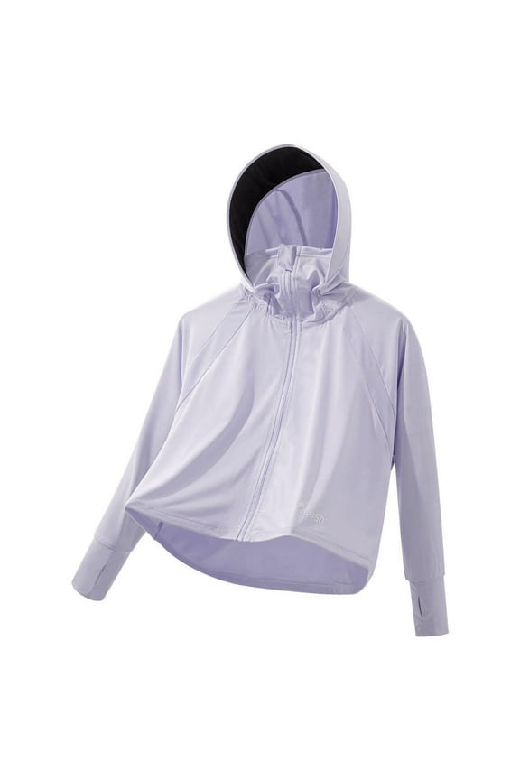 Kids Active Zipper Sun Protection Jacket Boys Girls Hooded Cooling Shirt with Face Mask and Thumb Hole for Outdoor 3-14Y