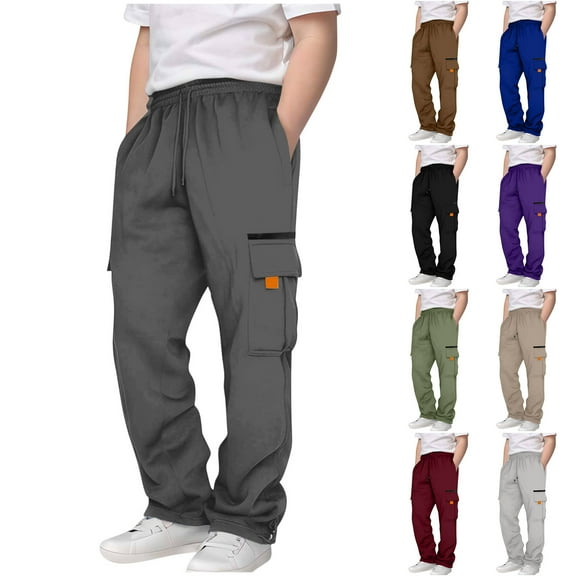 Fancifize Kids Cargo Pants Drawstring Elastic Waist Sweatpant Casual Loose Jogger Pants School Athletic Outdoor Trousers Clothes for Girls Boys