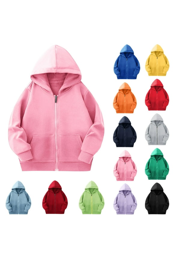 Kids Full Zip up Hoodies Sweatshirt Solid Long Sleeve Fall Jacket Trendy Preppy Coats with Pockets for Girls Boys