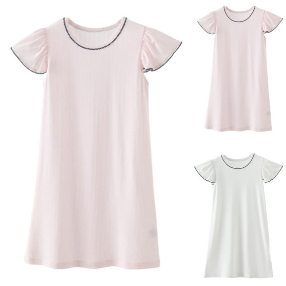 Fancifize Kids Girls Flying Sleeves Nightgowns Crew Neck Casual Pajama Cute Comfy Nightdress Loose Fit Loungewear Nightwear