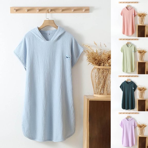 Fancifize Kids Girls Hoodies Nightgowns Short Sleeve Side Slit Sleevewear Casual Loose Cute Loungewear Pajama 4-12 Years