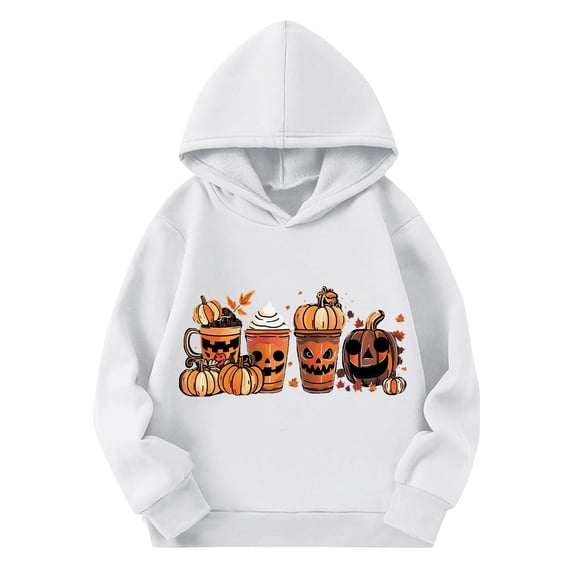 Fancifize Kids Halloween Fleece Sweatshirt Boys Girls Pumpkin Pullover Top Crewneck Long Sleeve Halloween Graphic Trendy Outfits