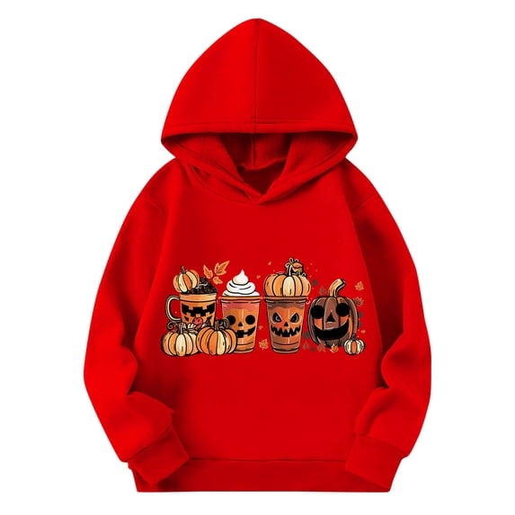 Fancifize Kids Halloween Fleece Sweatshirt Boys Girls Pumpkin Pullover Top Crewneck Long Sleeve Halloween Graphic Trendy Outfits