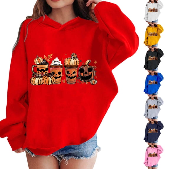 Fancifize Kids Halloween Fleece Sweatshirt Boys Girls Pumpkin Pullover Top Crewneck Long Sleeve Halloween Graphic Trendy Outfits