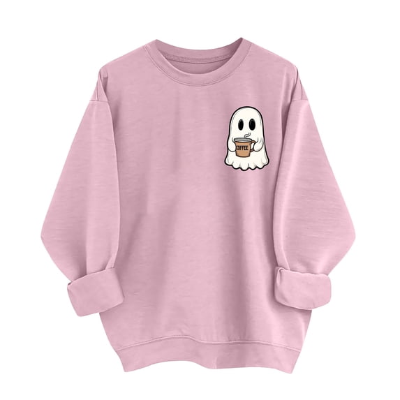 Fancifize Kids Halloween Hoodies Fleece Sweatshirt Long Sleeve Comfort Pullover Ghost Graphic Top Casual Loose Fall Clothes for Girls Boys