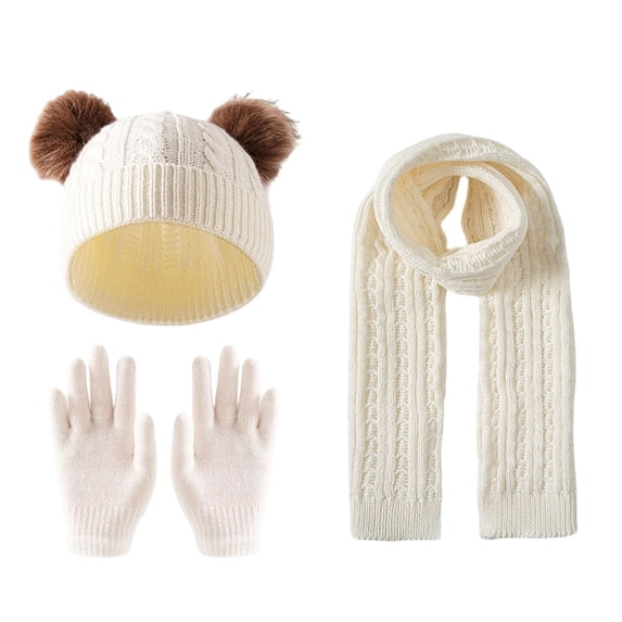 Fancifize Kids Knit Hat Gloves Scarf Set, Cozy Beanie Hats with Pom Warm Mittens Jacquard Scarfs, 3PC Winter Outfits Sets 3-12Y