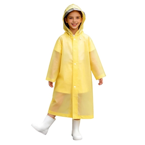 Fancifize Kids Long Rain Jackets Girls Boys Outdoor Hiking Button Down Waterproof Hooded Raincoat