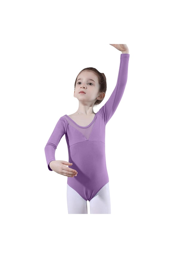 Kids Long Sleeve Ballet Leotard Stretch Wrinkle Resistant Bodysuit Full Coverage Design for Dance Performance 5-18Y