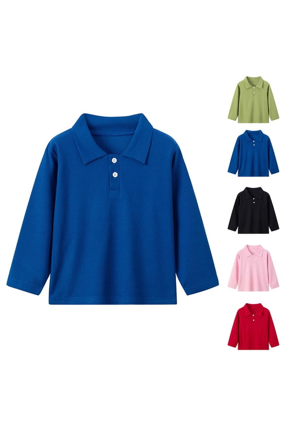 Kids Long Sleeve Golf Shirts Classic Collared Basic Lightweight Fall Pullover Blouse Tops for Boys Girls