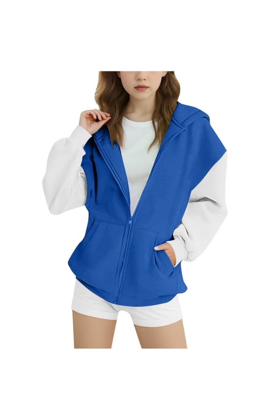 Kids Oversized Hoodies Sweatshirt Full Zip Fleece Jacket Casual Long Sleeve Fashion Coat Fall School Uniform Outfits for Girls Boys