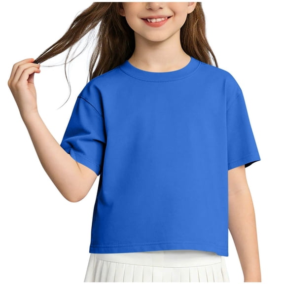 Fancifize Kids Short Sleeve Shirts Crew Neck Basic T Shirt Casual Loose Summer Cotton Tops School Athletic Workout Outfits for Girls Boys 2-15 Years