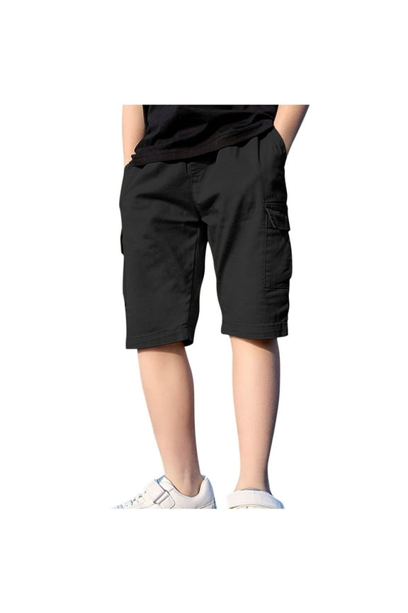 Kids Summer Shorts Elastic Waist Casual Cotton Shorts Quick Dry Athletic Workout Shorts School Uniform Clothes with Pockets for Boys Girls