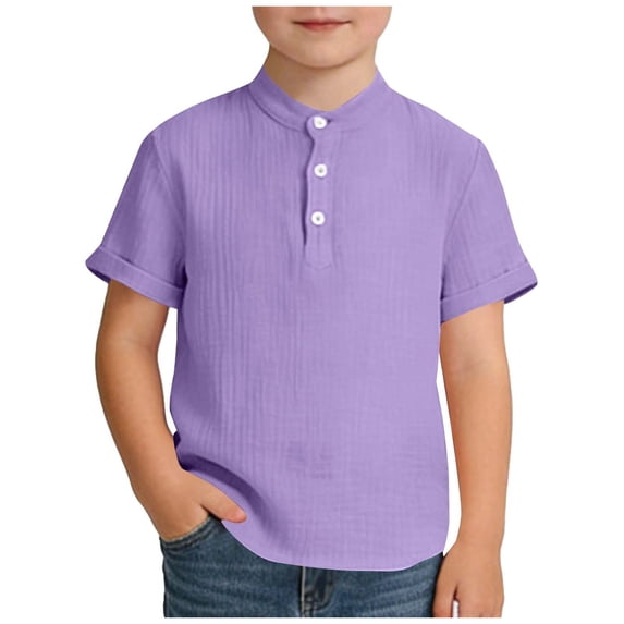 Fancifize Kids Uniform Short Sleeve School Henley Button Down T Shirts Cotton Linen Casual Shirts Summer Soft Clothes for Girls Boys 5-15 Years