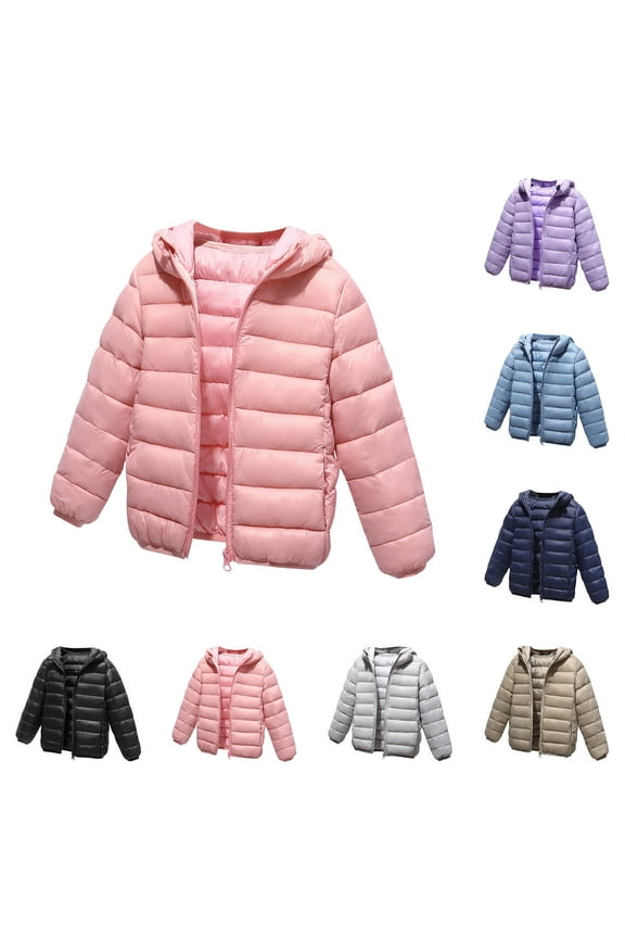 Kids Winter Puffer Coat Lightweight Long Sleeve Windproof Hooded Jackets Warm Fashion Outerwear with Pocket for Boys Girls