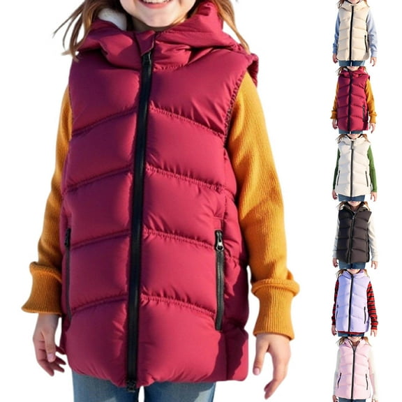 Fancifize Kids Winter Puffer Vest Lightweight Water-Resistant Long Hooded Jacket Casual Sleeveless Winter Warm Coat Outwear with Zip Pocket