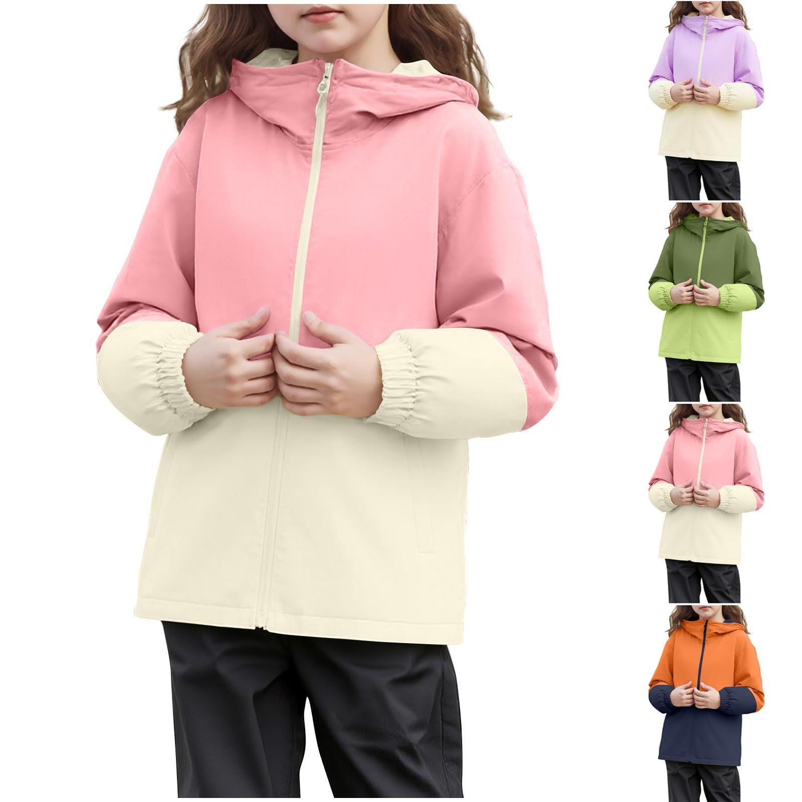 Fancifize Kids Zip Up Hooded Jacket Color Block Waterproof Windbreaker Fancifize Kids Zip Up Hooded Jacket Color Block Waterproof Windbreaker