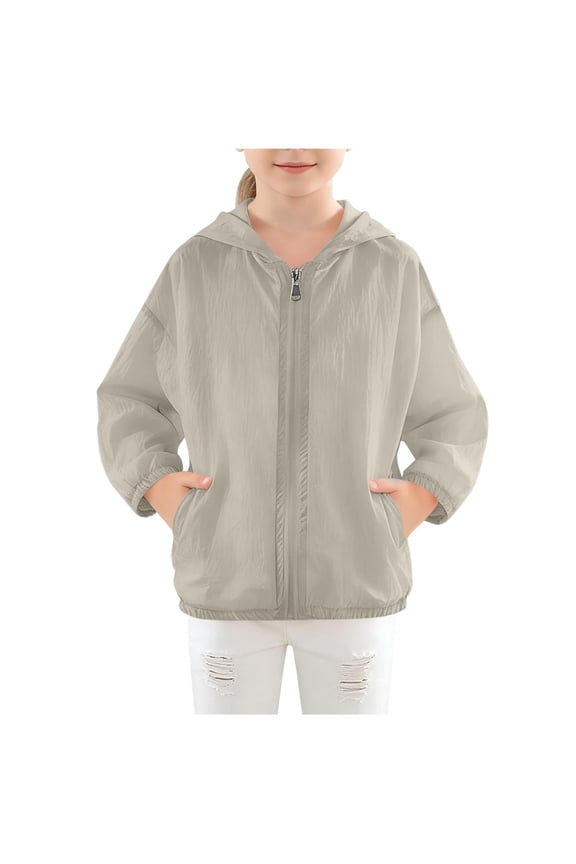 Kids Zip Up Hoodie Girls Boys Sun Protection Casual Jacket Breathable Dry Fit Jackets Summer Going Out Outwear with Pockets
