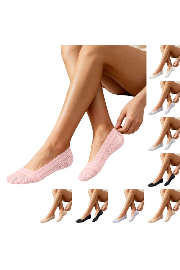 Lace No Show Socks for Women Low Cut Non Slip Invisible Sheer Breathable Mesh Thin Socks for Flats,Pink