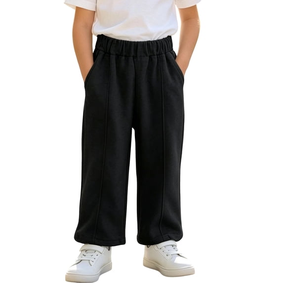 Fancifize Little Boys Girls Sweatpants with Pockets, Elastic High Waist Wide Leg Pants, Kids Fall Cozy Cotton Trousers