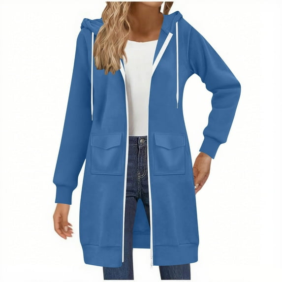 Fancifize Long Hoodies for Women Fall Soft Oversized Fleece Hooded Sweatshirts Casual Comfort Zip Up Jackets Coat Outwear with Pockets