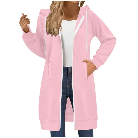 Fancifize Long Hoodies for Women Zip up Double Zipper Fleece Oversized Coats Casual Fall Winter Sweatshirts Jackets with Pockets