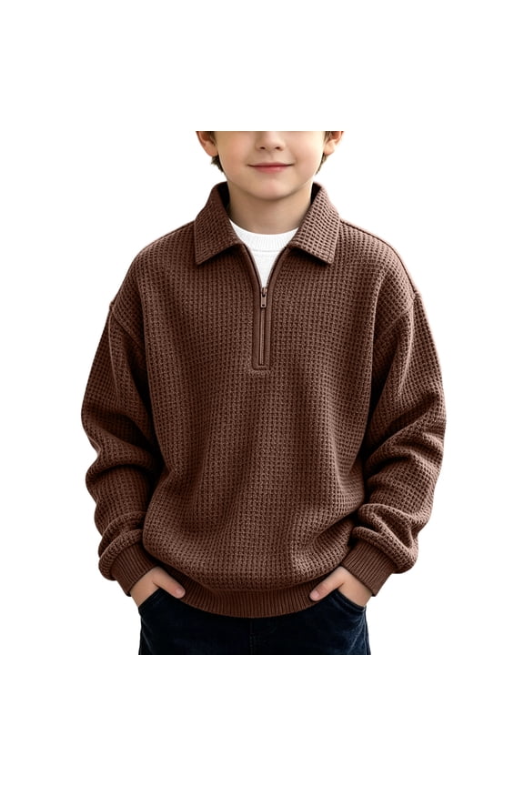 Long Sleeve Golf Sweatshirts for Boys Lapel Quarter Zip Trendy Lightweight Pullover Tops 3-14 Years