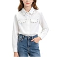 thumbnail image 1 of Fancifize Long Sleeve Shirts for Girls Collared Button Up School Uniform Blouses Kids Casual Solid Color Tops, 1 of 6