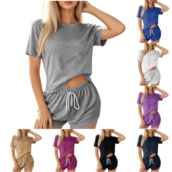 Fancifize Lounge Sets for Women Summer 2 Piece Pajama Set Ladies Casual Short Sleeve Sleepwear
