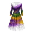 thumbnail image 1 of Fancifize Mardi Gras Dresses for Women Long Sleeve V Neck Carnival A-Line Dress Printed Fashion Casual Dresses Parade Party Dress for Women, 1 of 3