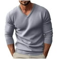thumbnail image 1 of Fancifize Men V Neck Lightweight Sweater Soft Knit Long Sleeve Casual Slim Fit Pullover Top Work Fall Fashion Outfits, 1 of 5