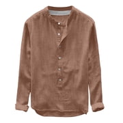 Viviz Forancci Men's Long Sleeve Banded Collar Dress Shirt - Regular Fit, 35% Cotton 65% Polyester, Size 18-18.5 Neck 34-35 Sleeve