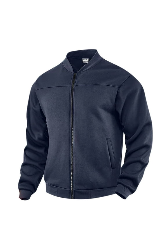Men's Casual Fleece Bomber Jackets Full Zip Lightweight Jacket Loose Soft Winter Warm Coats with Pockets