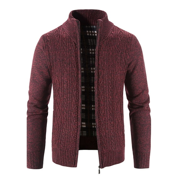 Fancifize Men's Full Zip Cardigan Cable Knitted Stand Collared Sweater Coat Long Sleeve Fall Winter Jacket Outwear with Pockets