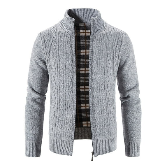 Fancifize Men's Full Zip Cardigan Cable Knitted Stand Collared Sweater Coat Long Sleeve Fall Winter Jacket Outwear with Pockets