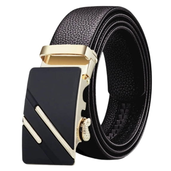 Fancifize Men's Leather Black Belt Automatic Ratchet Buckle Waistband Adujastable Belts for Casual Dress Long 47.24''