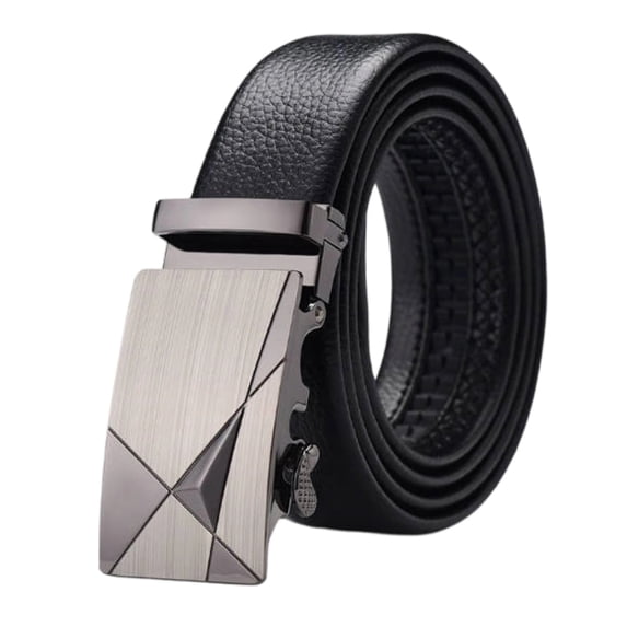 Fancifize Men's Leather Black Belt Automatic Ratchet Buckle Waistband Adujastable Belts for Casual Dress Long 47.24''